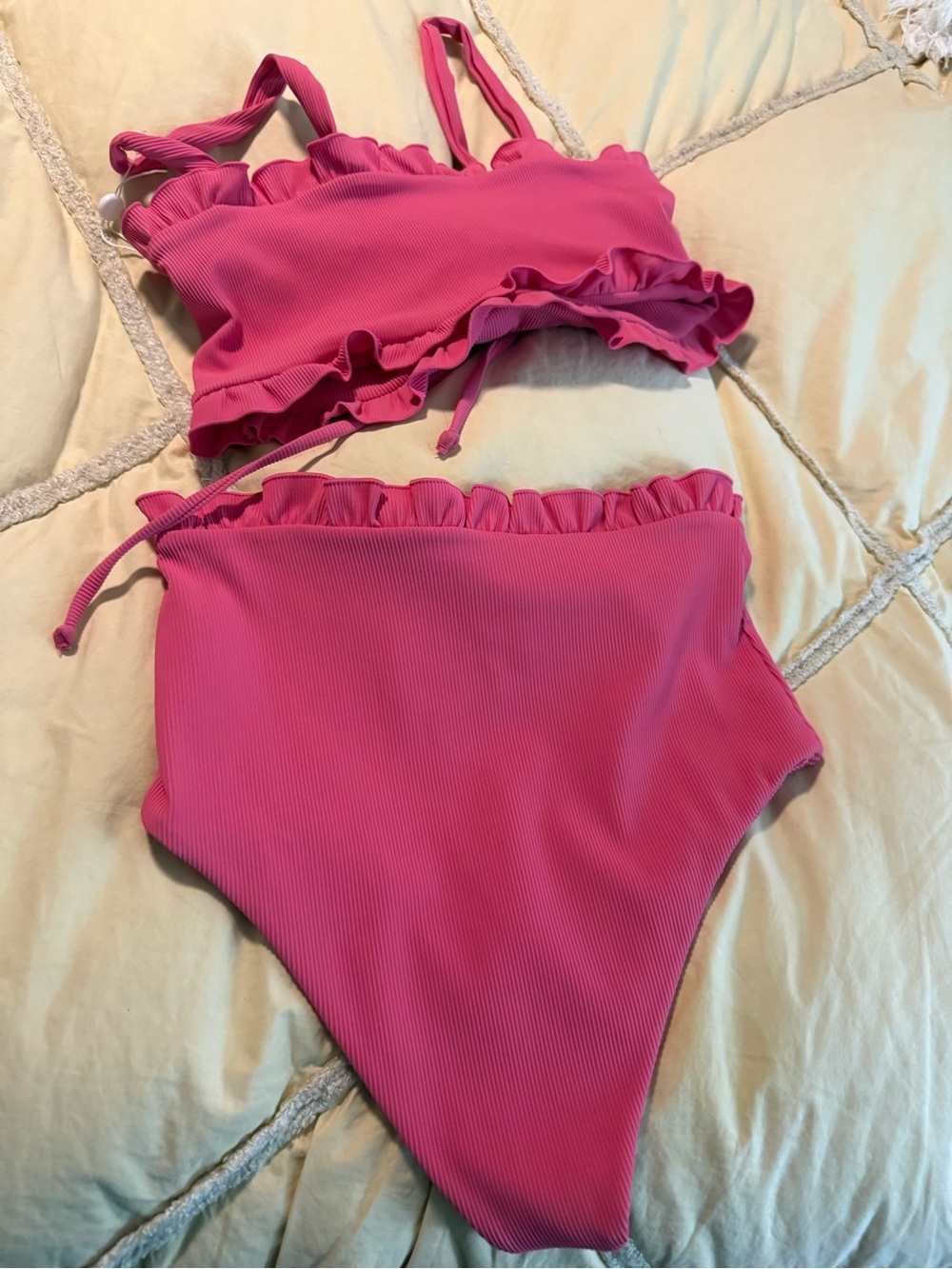 Free people Citrine women high-Waisted 2 pc Ruffle Bikini Set - Pink - Picture 7 of 15